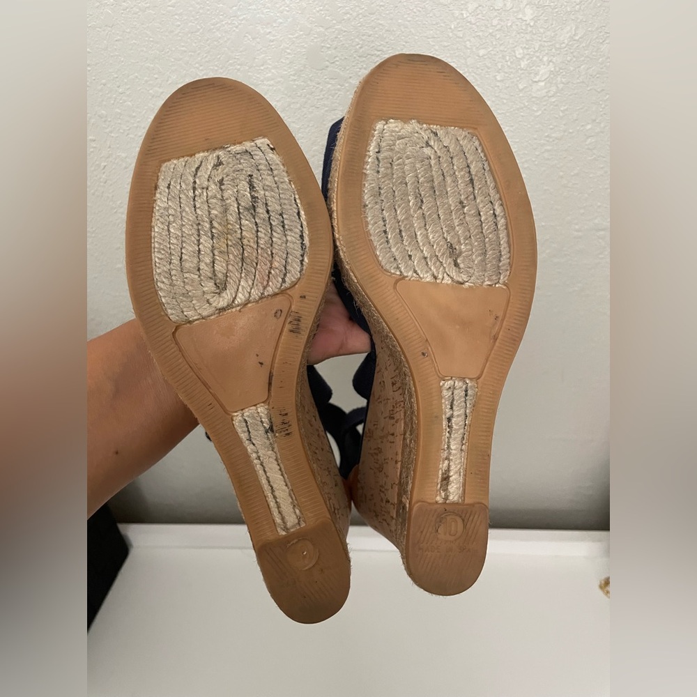 Tory Burch Natanya Wedge Espadrille Sandals Women's 10 Navy Shoes - Picture 8 of 9